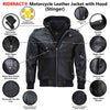 RIDERACT® Men's Leather Motorcycle Jacket Black with Hood Stinger