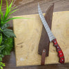Handmade Damascus Fillet Knife with Red Pakka Wood Handle AMK025RED