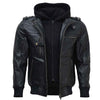 RIDERACT® Men's Leather Motorcycle Jacket Black with Hood Stinger