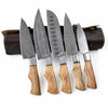 Handmade Damascus Kitchen Knife Set Brown Chef Knives with Natural Wood Handles AMK055NAT