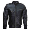 RIDERACT® Men's Leather Motorcycle Jacket Black with Hood Stinger