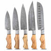 Handmade Damascus Kitchen Knife Set Brown Chef Knives with Natural Wood Handles AMK055NAT