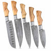Handmade Damascus Kitchen Knife Set Brown Chef Knives with Natural Wood Handles AMK055NAT