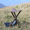 Portable Natural Wood Tripod Camping Stool with Leather Seat