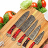Handmade Damascus Chef Knife Set with Red Handles Kitchen Knife Set AMK051RED