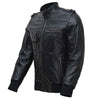RIDERACT® Men's Leather Motorcycle Jacket Black with Hood Stinger
