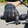 RIDERACT® Leather Motorcycle Gloves | TRIGEL Motorbike Gloves Black