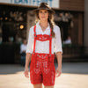 Women's Oktoberfest Costumes Suede Leather Lederhosen Short Red