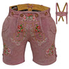 Womens Lederhosen Suede Leather Short Rose Pink Oktoberfest Costume