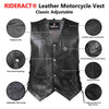 RIDERACT® Mens Leather Motorcycle Vest | Classic Adjustable Black Waistcoat