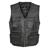 RIDERACT® Mens Motorcycle Vest | Black Cargo & Leather Vest with Utility Pockets