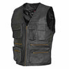 RIDERACT® Mens Motorcycle Vest | Black Cargo & Leather Vest with Utility Pockets