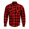 RIDERACT® Men's Flannel Motorcycle Shirt | Reinforced Checked Motorbike Shirt Road Series Red