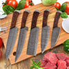 Handmade Damascus Chef Knife Set with Brown Handles Meat Knife Set AMK053BRN