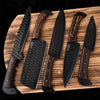 Damascus Chef Knives Set of 5 Pieces Black Powder Coated Handmade Cooking knife set