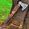 Celtic Viking Axe Hatchet with Natural Wood Leather Wrapped Björn AXE041BRN