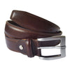Formal Jeans Belt Coffee Brown Double Stitched Steel Silver Buckle