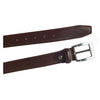 Formal Jeans Belt Coffee Brown Double Stitched Steel Silver Buckle