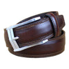 Formal Jeans Belt Coffee Brown Double Stitched Steel Silver Buckle
