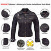 RIDERACT® Womens Denim Biker Jacket | Reinforced Motorcycle Jacket Road Rush Black