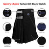 Tartan Style Kilt Plain Black 8 Yards