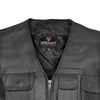 RIDERACT® Mens Motorcycle Vest | Black Cargo & Leather Vest with Utility Pockets