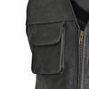 RIDERACT® Mens Motorcycle Vest | Black Cargo & Leather Vest with Utility Pockets