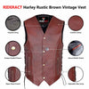 RIDERACT® Men's Leather Biker Vest – Harley Rustic Brown Vintage Vest
