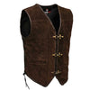 RIDERACT® Men's Leather Biker Vest - Brown Suede Triple Clasp Motorcycle Vest