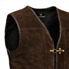RIDERACT® Men's Leather Biker Vest - Brown Suede Triple Clasp Motorcycle Vest