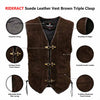 RIDERACT® Men's Leather Biker Vest - Brown Suede Triple Clasp Motorcycle Vest