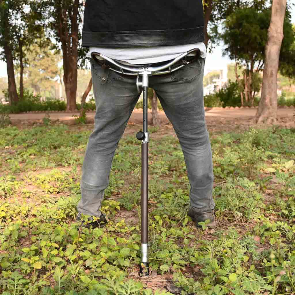 Outdoor Walking Stick with Seat Leather Moon Coffee Brown