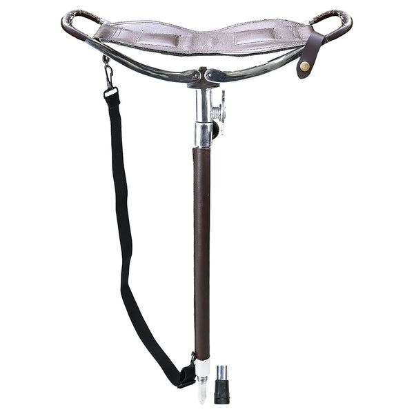 Outdoor Walking Stick with Seat Leather Moon Coffee Brown