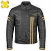 RIDERACT® Mens Leather Motorcycle Jacket  | Striper Biker Jacket