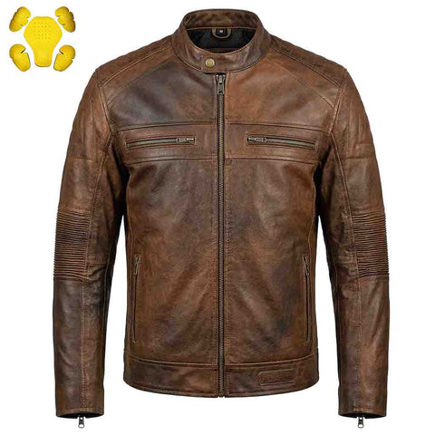RIDERACT® Mens Leather Motorcycle Jacket | Cafe Racer Biker Jacket