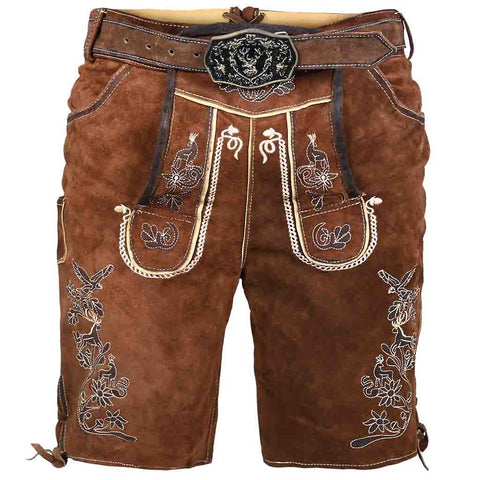 Men's Authentic Suede Lederhosen Antiqued with Waist Belt Oktoberfest Outfit 