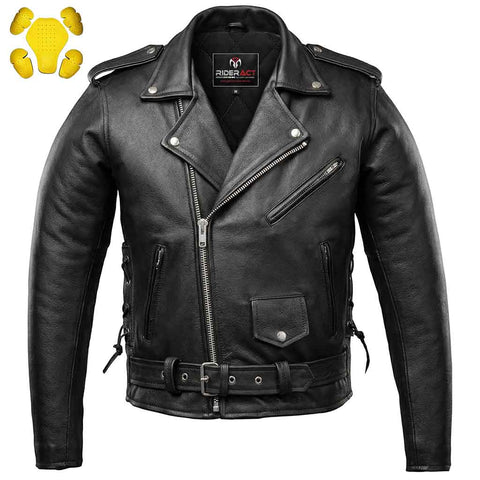 RIDERACT® Mens Leather Motorcycle Jacket | Brando Adjustable Moto Jacket