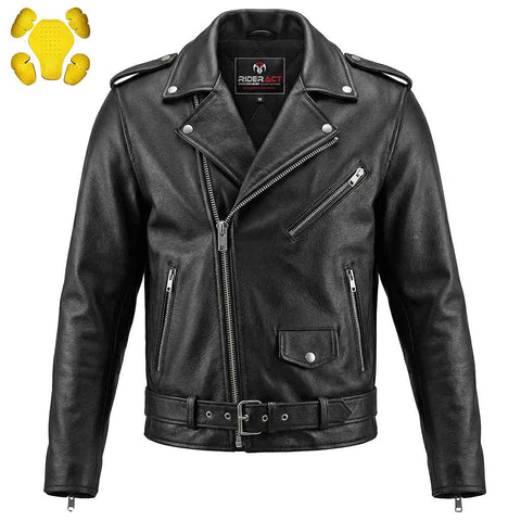 RIDERACT® Mens Leather Biker Jacket Brando Style Native Motorcycle Jacket