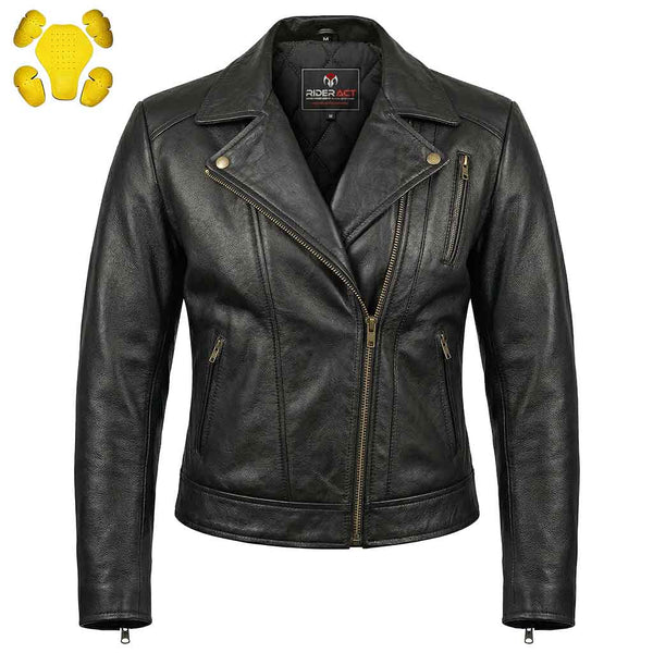 RIDERACT® Womens Motorcycle Jacket Black Velocity | Biker Jacket