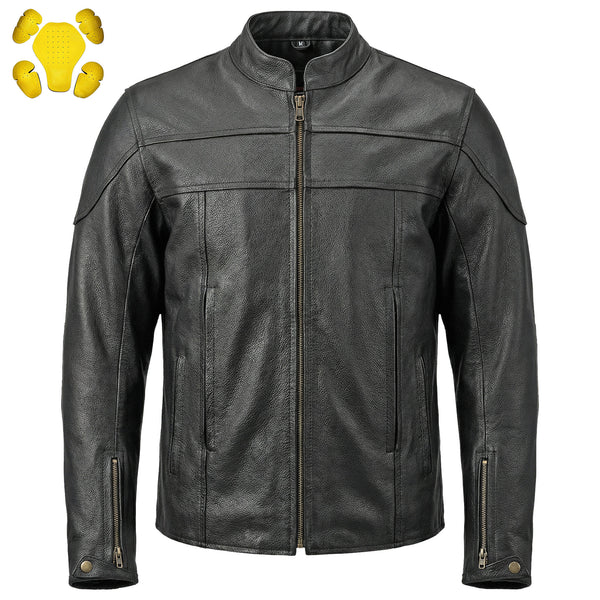 RIDERACT® Mens Leather Motorcycle Jacket | Black Moto Jacket