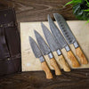 Handmade Damascus Kitchen Knife Set Brown Chef Knives with Natural Wood Handles AMK055NAT