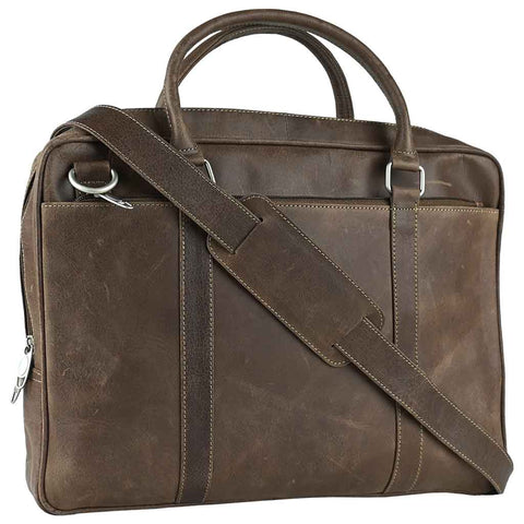 Crazy Horse Vintage Leather Laptop Bag Brown Vertex Shoulder Bag