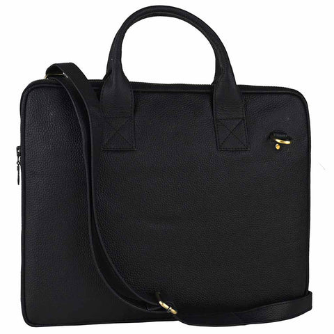 Leather Handbag Black Elite Crossbody Business Laptop Bag