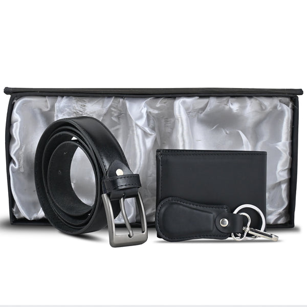 Leather Accessories Gift Pack of 3-Piece - Wallet, Belt and Keychain