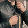 RIDERACT® Mens Leather Motorcycle Jacket  | Striper Biker Jacket