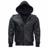 RIDERACT® Men's Leather Motorcycle Jacket Black with Hood Stinger