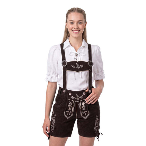 Women’s Oktoberfest Outfit – Chocolate Brown Suede Lederhosen Shorts