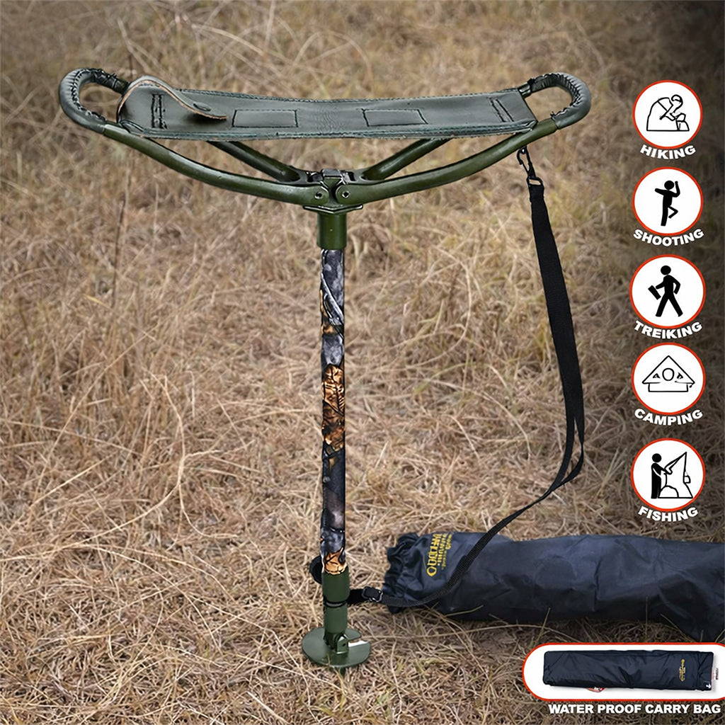 Adjustable Walking Stick with Leather Seat Camouflage Forest Green Tramper