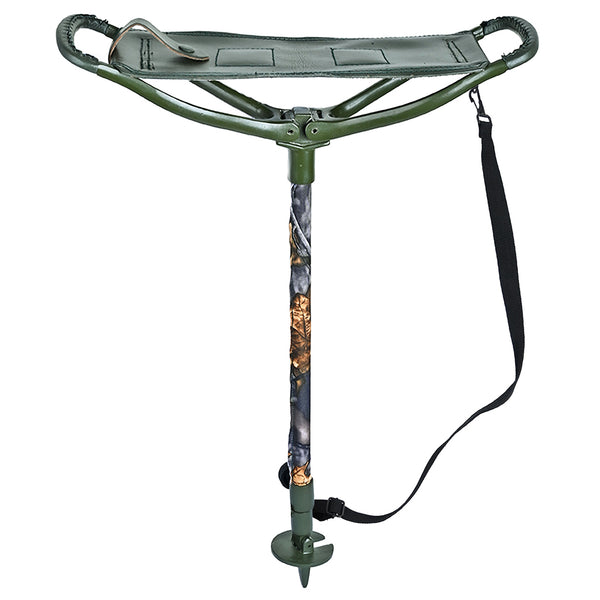 Adjustable Walking Stick with Leather Seat Camouflage Forest Green Tramper