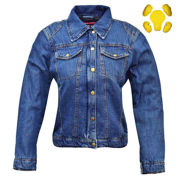 RIDERACT® Women’s Denim Motorcycle Jacket – Reinforced Road Rush Blue